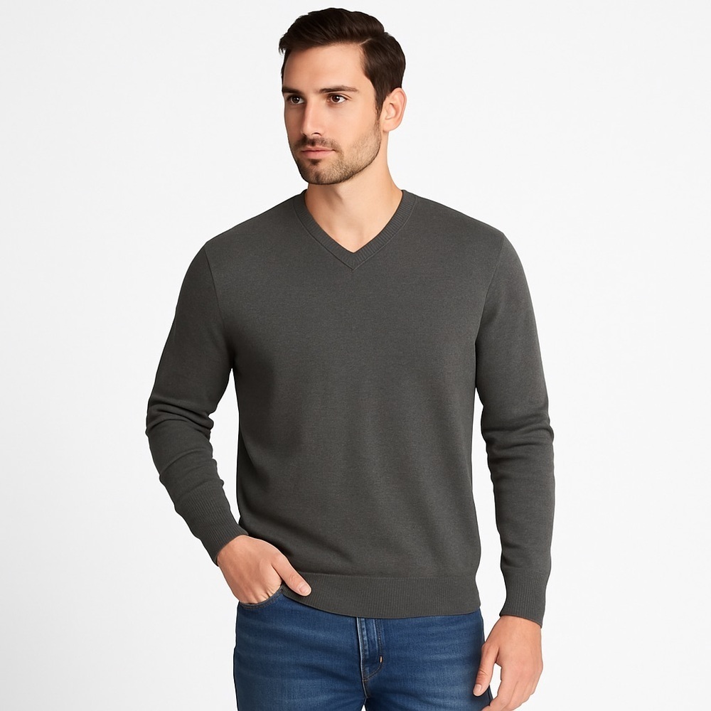 Lands' End Men's Dark Gray V-Neck Sweater